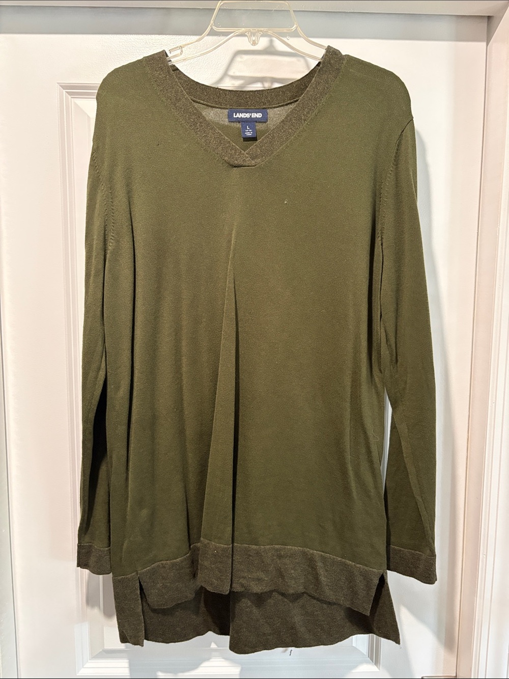 Lands' End Women's V-Neck Tunic Sweater in Olive